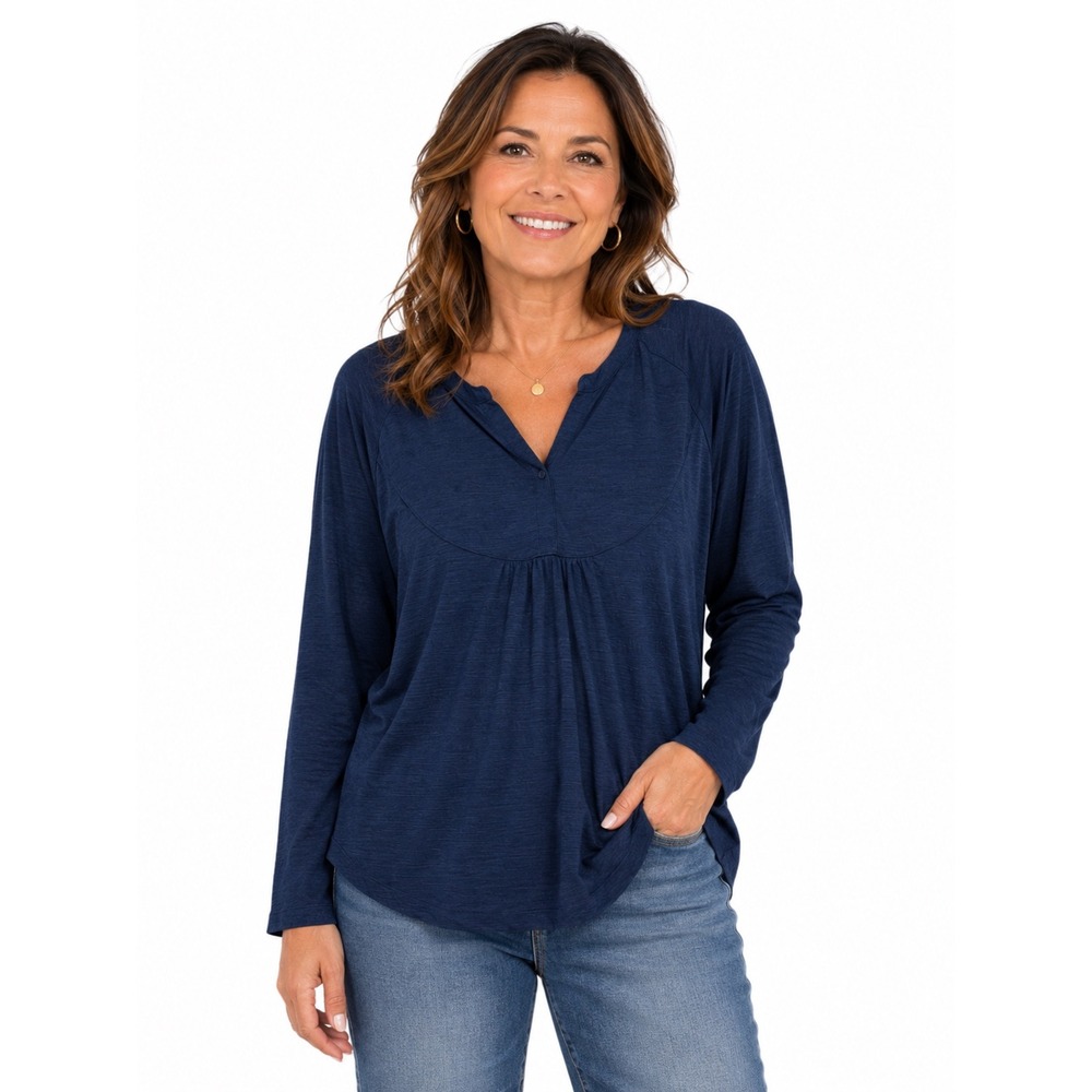 Sonoma Goods For Life Womens Navy Blue Split Neck Slub Knit Top Plus Size 0X
